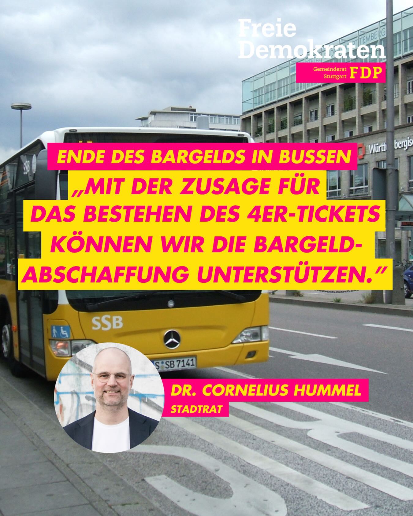 💶 Abschaffung der Bargeldzahlung in Bussen ist vertretbar 🚌
Die SSB plant mit dem Beginn der Sommerferien – und damit später als zunächst angekündigt – den Ticket-Erwerb mit Bargeld bei den Busfahrern zu beenden. Auch wenn wir die Zahlung mit Bargeld grundsätzlich unter dem Aspekt der persönlichen Freiheit und Teilhabe aller für notwendig halten, überzeugen die Argumente für die Abschaffung in diesem speziellen Bereich🤝🏻
🏧 Bargeld an Automaten weiter möglich – keine vollständige Abschaffung des Ticketkaufs mit Bargeld
💸 Sehr seltene Barkäufe – diese Art der Bezahlung macht nur 1% des Jahresumsatzes bei Ticketverkäufen aus
💳 Giro-/Debit-Karten weit verbreitet – 97% Prozent der Kunden besitzen und nutzen elektronische Zahlungsmittel
📈 Hohes Sparpotenzial für die SSB – rund 1 Mio. Euro kann durch den reduzierten Aufwand gespart werden
👮🏻♂️ Sicherheitsaspekt – der Wegfall von Barkassen in Bussen erhöht die Sicherheit vor Kriminalität für Fahrer und Fahrgäste
Bargeld ist gedruckte Freiheit, dieser Schritt ist aber vertretbar! Wie siehst Du das? Schreib es uns in die Kommentare!⬇️
#stuttgart #fdp #gemeinderat #ssb