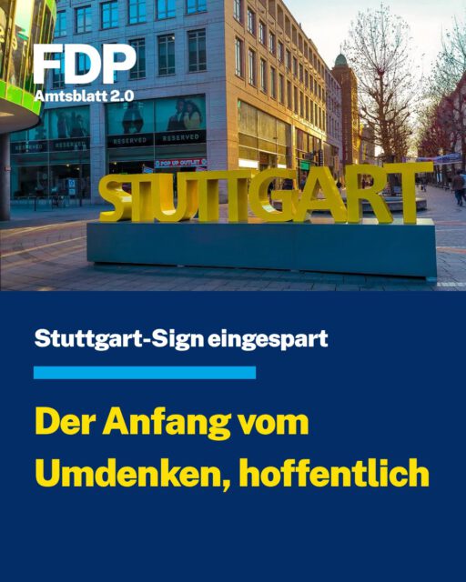 Der Anfang vom Umdenken – hoffentlich. 🔄
Das Stuttgart-Sign ist vom Tisch. Der öffentliche Druck war zu groß, die Prioritäten zu offensichtlich falsch gesetzt. Dass die freiwerdenden Mittel nun den Vereinsbädern zugutekommen, ist richtig – und längst überfällig. Wir haben genau das hier im Amtsblatt bereits am 30. April gefordert.
Was das wirklich bedeutet:
💧 Ein Tropfen auf den heißen Stein: Eine halbe Million Euro ist nichts gegen täglich fast zwei Millionen Euro Minus im städtischen Haushalt. Das strukturelle Problem bleibt ungelöst.
📉 Keine Steuererhöhung der Welt gleicht das aus: Der einzige Weg aus dieser Lage führt über drastische Sparmaßnahmen – das war unser Grundsatz in den Haushaltsberatungen, und daran hat sich nichts geändert.
🔍 Jetzt sind die Grünen dran: Als Bündnispartner der CDU sollten auch sie einen kritischen Blick auf ihre Lieblingsprojekte werfen. Das Stuttgart-Sign war ein Anfang – kein Abschluss.
Wir hoffen, das Umdenken hat gerade erst begonnen. 
👉 Welches Prestigeprojekt sollte als nächstes auf den Prüfstand?
Den ganzen Amtsblattartikel gibt es hier 👉🏻 https://fdp-gemeinderat-stuttgart.de/aktuelles/
#Stuttgart #Haushalt #FDPStuttgart #StuttgartSign