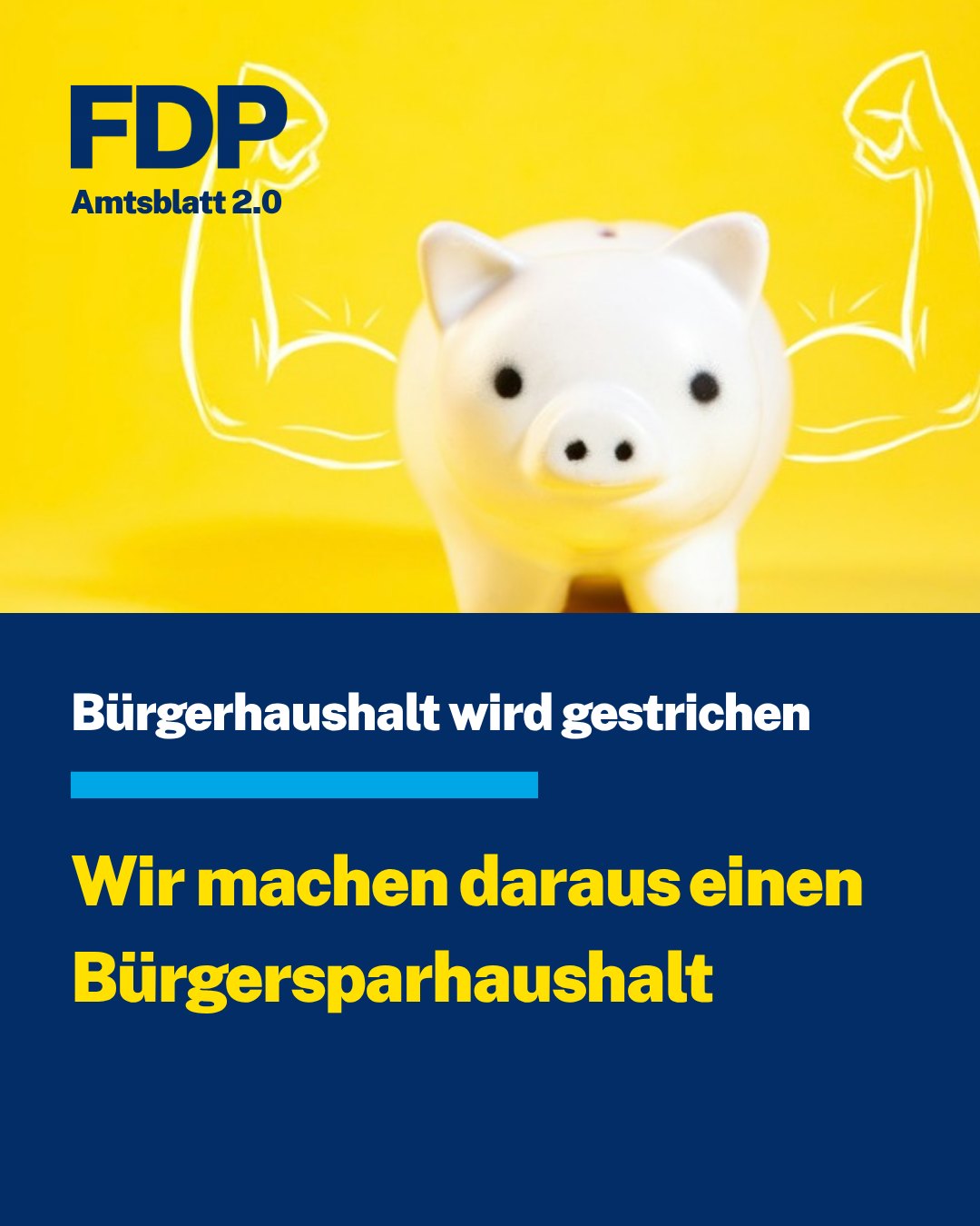 Der Bürgerhaushalt wird gestrichen – wir machen daraus einen Bürgersparhaushalt. 💡
Die Stadt hat wegen der Haushaltslücke ein Konsolidierungskonzept bis 2030 beschlossen, dem wir zugestimmt haben. Eine Folge: der Bürgerhaushalt für 28/29 entfällt, weil er der Verwaltung zu bürokratisch ist. Statt Wünsche für neue Ausgaben zu sammeln, fragen wir die Stuttgarterinnen und Stuttgarter jetzt nach Sparideen.
💰 Sparpotenziale statt Wunschliste: Ihre Ideen für Effizienz, Einsparungen und weniger Verschwendung in der Verwaltung sind gefragt.
📧 So einfach geht's: E-Mail (fdp.gemeinderat@stuttgart.de) an uns oder Nachricht auf Instagram oder Facebook.
🧾 Konsequente Linie: Schon beim Doppelhaushalt 26/27 haben wir nicht zugestimmt – wegen netto höherer Steuern und Gebühren.
Deine Sparidee landet direkt bei uns in der Fraktion.
👉 Welche Ausgabe würdest Du als Erstes streichen?
